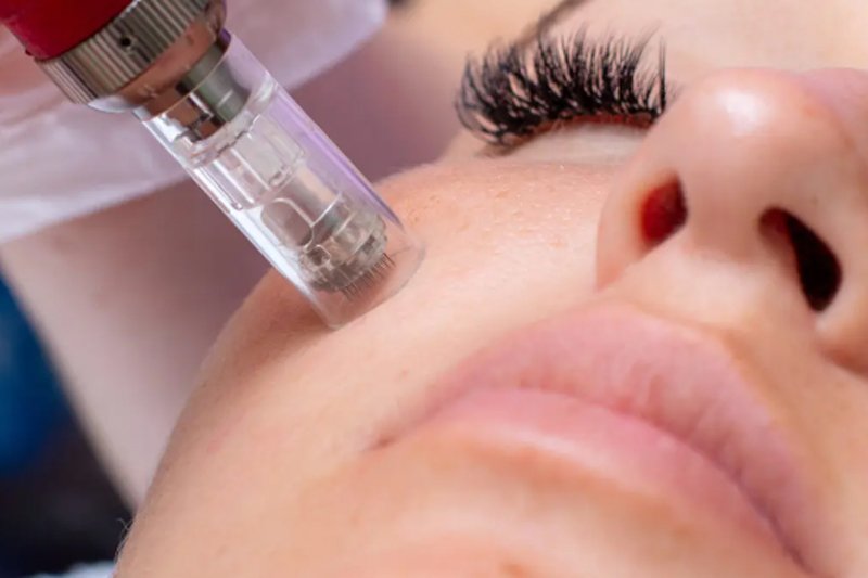 Microneedling through clean patient face